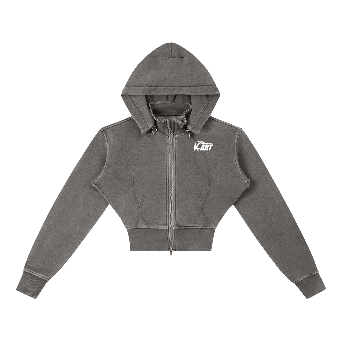 (WOMEN) K ART LOGO Vintage Washed Cropped Fleece Hoodie