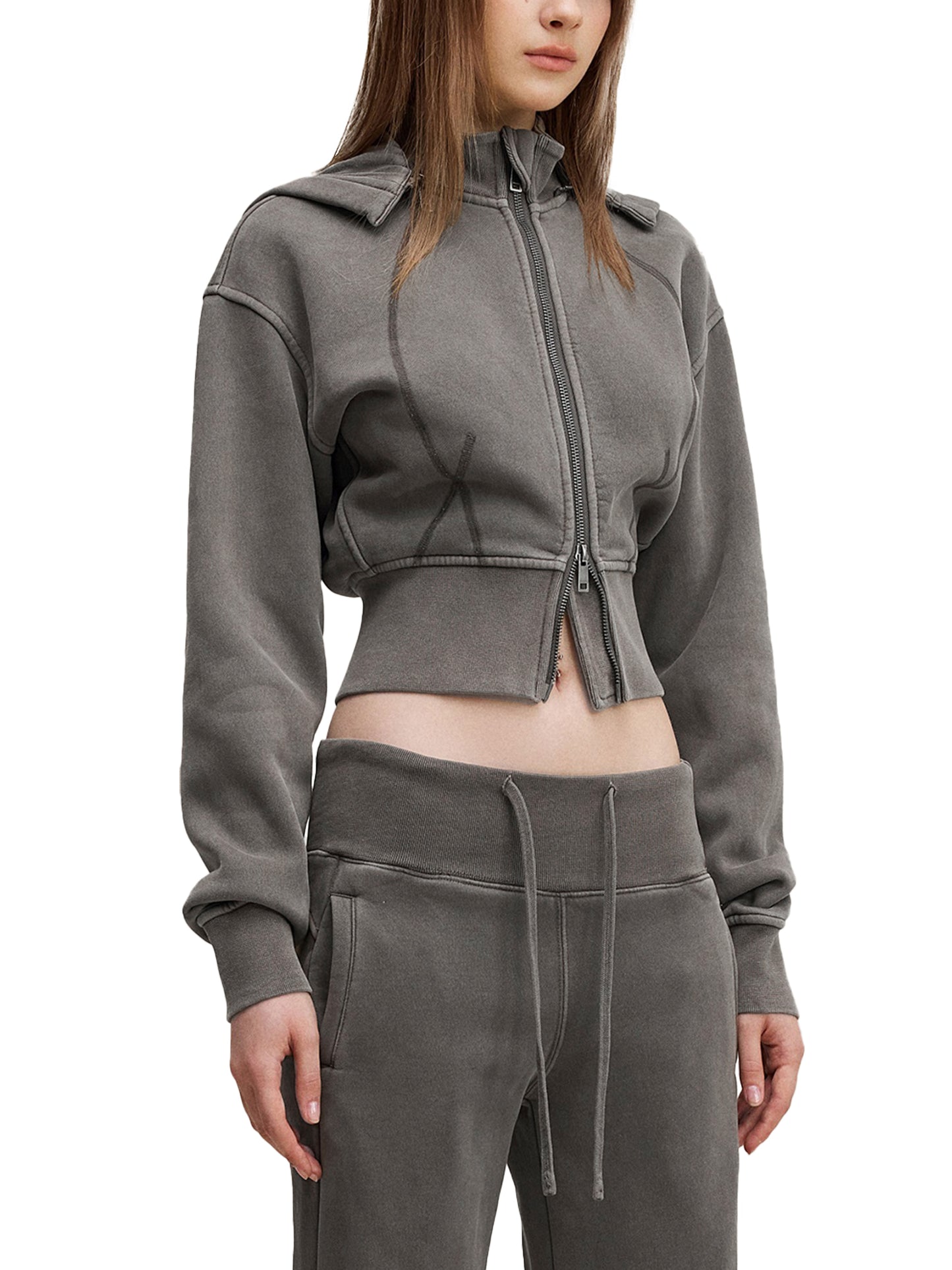 (WOMEN) K ART LOGO Vintage Washed Cropped Fleece Hoodie